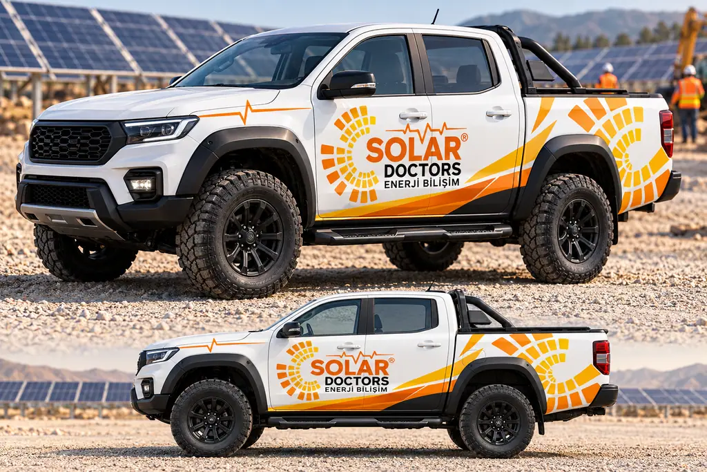 Solar Doctors kurumsal kaplamalı pikap araçlar